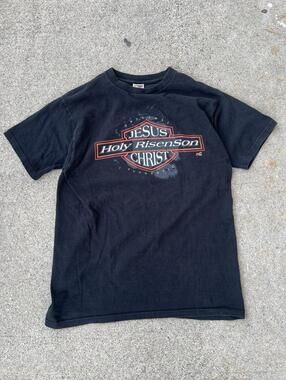 Vintage Jesus Christ Harley Biker Y2K Men's Large Black Motorcycle Retro T Shirt